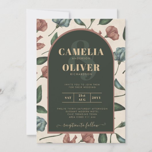 LeahGエメラルドグリーンテラコッタ金ゴールド秋の結婚式 招待状 (正面)