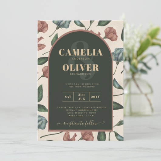 LeahGエメラルドグリーンテラコッタ金ゴールド秋の結婚式 招待状 (スタンド正面)