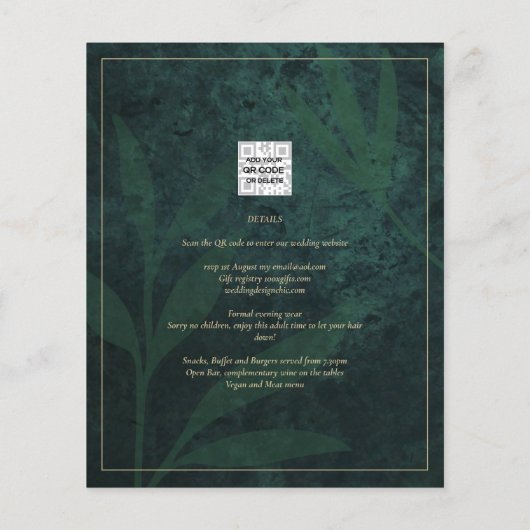 LeahGエメラルドグリーンフォトオーバーレイウェディング招待 チラシ (裏面)