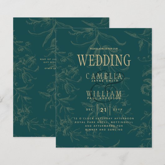 LeahGエメラルドグリーン金ゴールドヴィンテージボタニカル結婚ズ (正面/裏面)