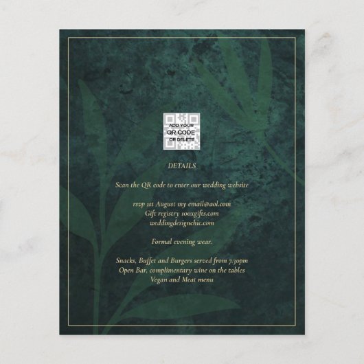 LeahGエメラルドフォレストグリーンウェディングINVITE (裏面)