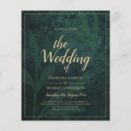 LeahGエメラルドフォレストグリーン金ゴールド結婚式の招待 (正面)