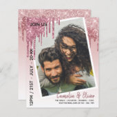 LeahGグリッタードリップフォトオーバーレイ結婚式の招待 (正面/裏面)