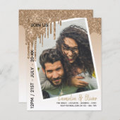 LeahGグリッタードリップフォトオーバーレイ結婚式の招待 (正面/裏面)