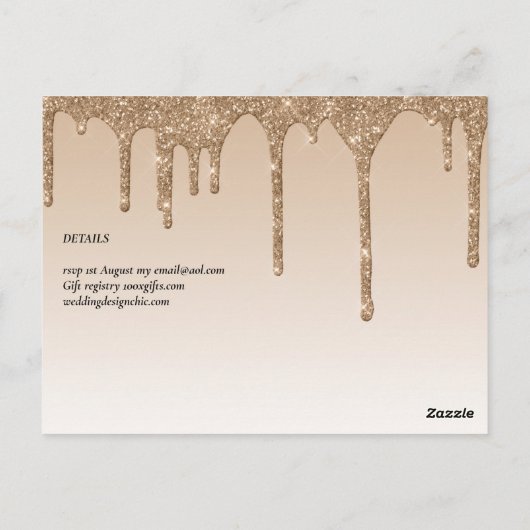 LeahGグリッタードリップフォトオーバーレイ結婚式の招待 ポストカード (裏面)