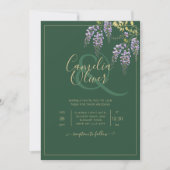 LeahGグリーンパープル藤の結婚式の招待 招待状 (正面)