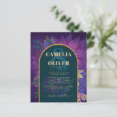 LeahGグリーンパープル金ゴールドジュエルトーンウェディング招待 (スタンド正面)