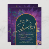 LeahGグリーンパープル金ゴールドジュエルトーンウェディング招待 (正面/裏面)