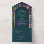 LeahGグリーンパープル金ゴールドジュエルトーンウェディング招待 オールインワン招待状 (内側)