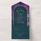 LeahGグリーンパープル金ゴールドジュエルトーンウェディング招待 オールインワン招待状 (内側)