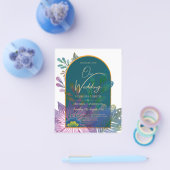 LeahGグリーンパープル金ゴールドジュエルトーンウェディング招待 チラシ (シングル)