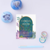 LeahGグリーンパープル金ゴールドジュエルトーンウェディング招待 チラシ (シングル)