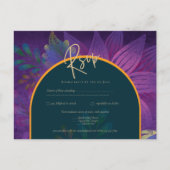 LeahGグリーンパープル金ゴールドジュエルトーンウェディング招待 ポストカード (正面)