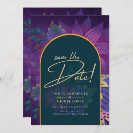 LeahGグリーンパープル金ゴールドジュエルトーンウェディング招待 招待状