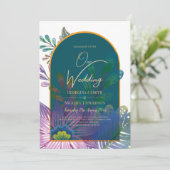 LeahGグリーンパープル金ゴールドジュエルトーンウェディング招待 招待状 (スタンド正面)