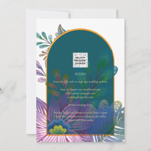 LeahGグリーンパープル金ゴールドジュエルトーンウェディング招待 招待状 (裏面)