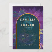 LeahGグリーンパープル金ゴールドジュエルトーンウェディング招待 招待状 (正面)
