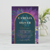 LeahGグリーンパープル金ゴールドジュエルトーンウェディング招待 招待状 (スタンド正面)
