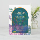 LeahGグリーンパープル金ゴールドジュエルトーンウェディング招待 招待状 (スタンド正面)