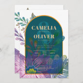 LeahGグリーンパープル金ゴールドジュエルトーンウェディング招待 招待状 (正面/裏面)