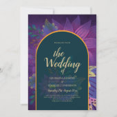 LeahGグリーンパープル金ゴールドジュエルトーンウェディング招待 招待状 (正面)
