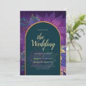 LeahGグリーンパープル金ゴールドジュエルトーンウェディング招待 招待状 (スタンド正面)