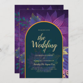 LeahGグリーンパープル金ゴールドジュエルトーンウェディング招待 招待状