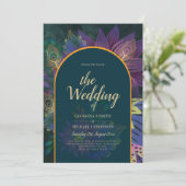 LeahGグリーンパープル金ゴールドジュエルトーンウェディング招待 招待状 (スタンド正面)