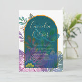 LeahGグリーンパープル金ゴールドジュエルトーンウェディング招待 招待状 (スタンド正面)