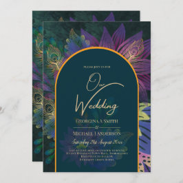 LeahGグリーンパープル金ゴールドジュエルトーンウェディング招待 招待状