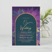 LeahGグリーンパープル金ゴールドジュエルトーンウェディング招待 招待状 (スタンド正面)