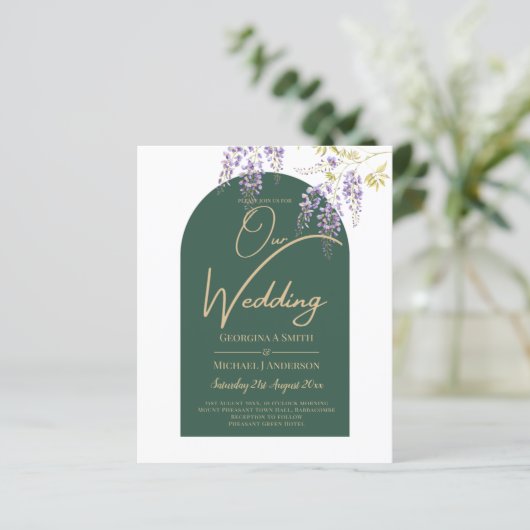 LeahGグリーンパープル金ゴールド藤の結婚式の招待 (スタンド正面)