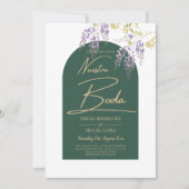 LeahGグリーンパープル金ゴールド藤の結婚式の招待 招待状 (正面)