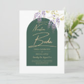 LeahGグリーンパープル金ゴールド藤の結婚式の招待 招待状 (スタンド正面)