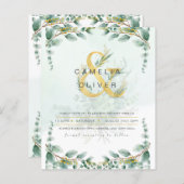 LeahGグリーンリーユーカリ金ゴールド結婚式QR C (正面/裏面)