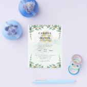 LeahGグリーンリーユーカリ金ゴールド結婚式QR C チラシ (シングル)