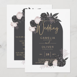 LeahGグレーピンクローズモダン秋冬の結婚式 招待状