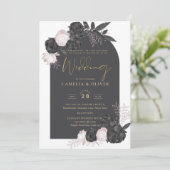 LeahGグレーピンクローズモダン秋冬の結婚式 招待状 (スタンド正面)