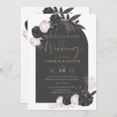 LeahGグレーピンクローズモダン秋冬の結婚式 招待状 (正面/裏面)