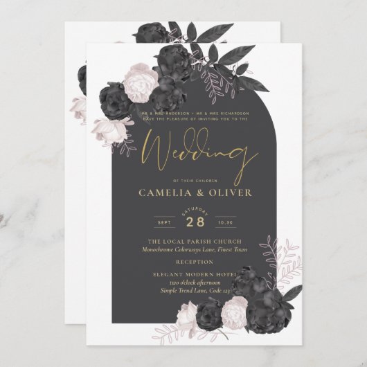 LeahGグレーピンクローズモダン秋冬の結婚式 招待状 (正面/裏面)