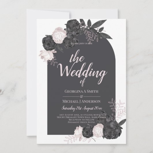 LeahGグレーピンクローズモダン秋冬の結婚式 招待状 (正面)