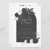 LeahGグレーピンクローズモダン秋冬の結婚式 招待状 (正面/裏面)