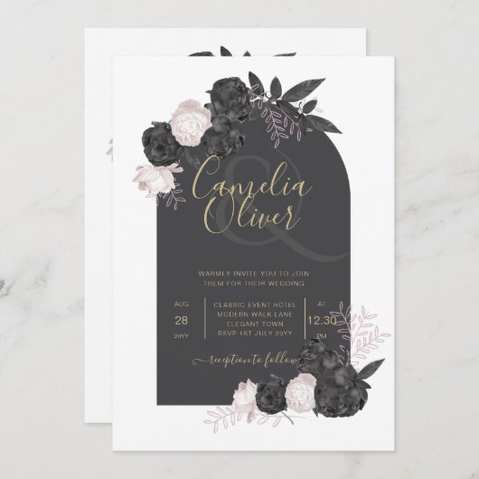 LeahGグレーピンクローズモダン秋冬の結婚式 招待状 (正面/裏面)