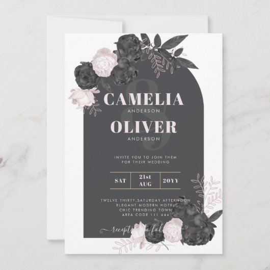 LeahGグレーピンクローズモダン秋冬の結婚式 招待状 (正面)