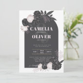 LeahGグレーピンクローズモダン秋冬の結婚式 招待状 (スタンド正面)