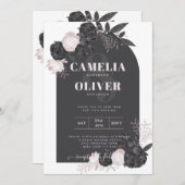 LeahGグレーピンクローズモダン秋冬の結婚式 招待状 (正面/裏面)