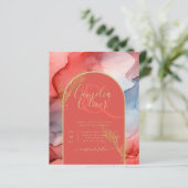 LeahGコーラルネイビーブルー金ゴールドインクウェディング招待 (スタンド正面)