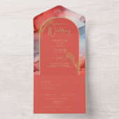 LeahGコーラルネイビーブルー金ゴールドインクウェディング招待 オールインワン招待状 (内側)