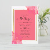 LeahGサーモンピンク金ゴールド結婚のアルコールインク 招待状 (スタンド正面)