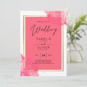 LeahGサーモンピンク金ゴールド結婚のアルコールインク 招待状 (スタンド正面)